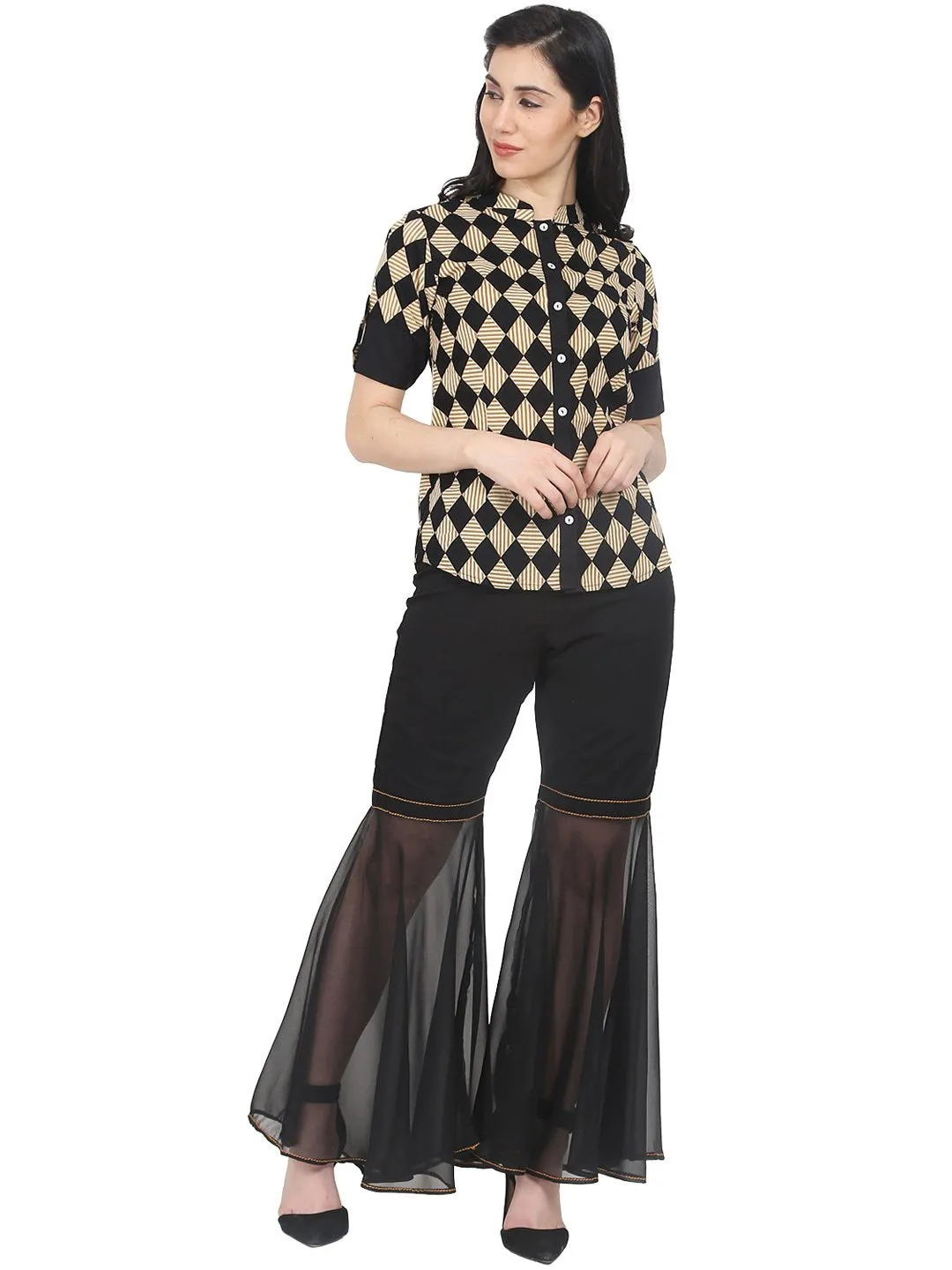 Black Ankle Length Georgette Sharara
