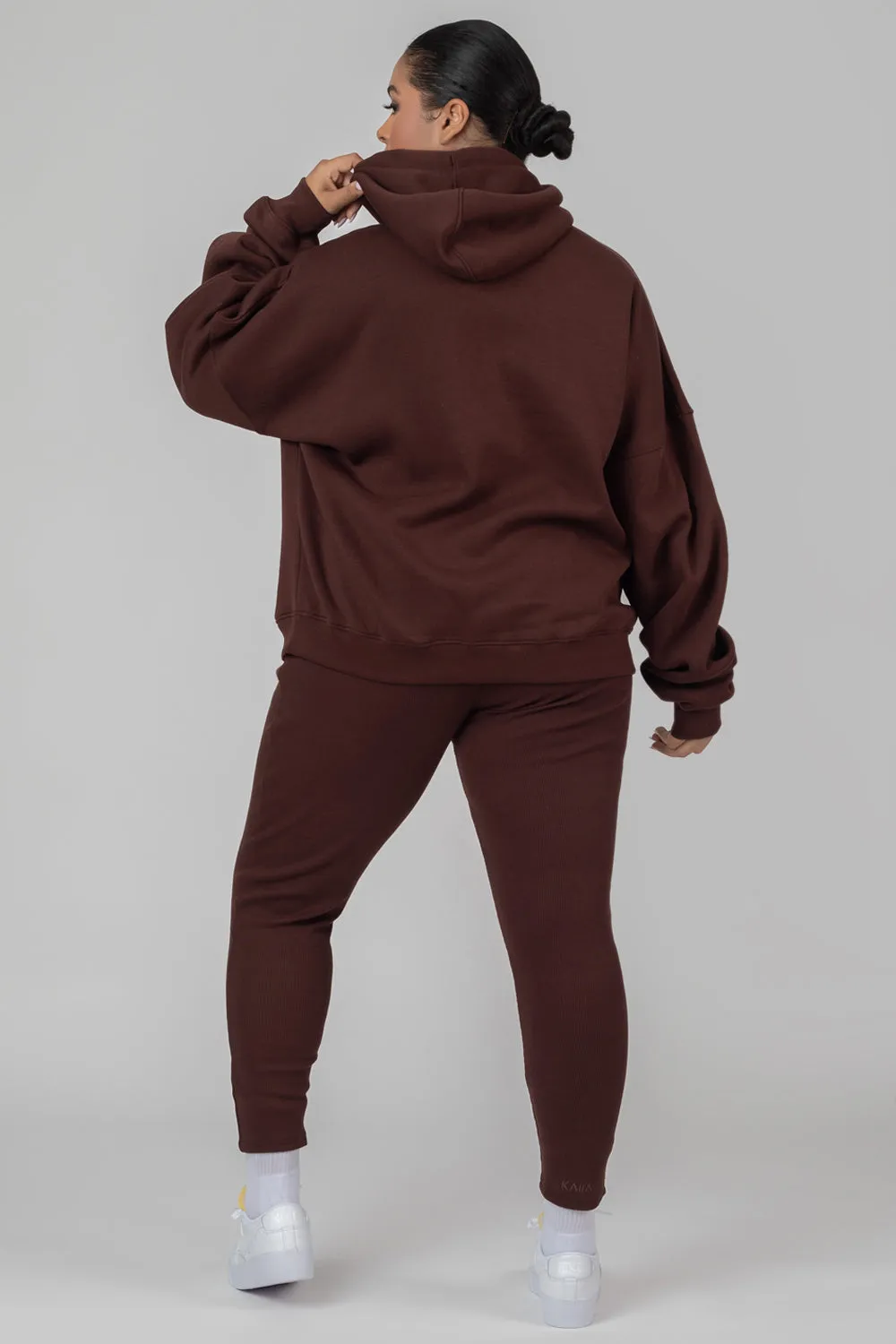 Curve Thick Waistband Ribbed Leggings Coffee
