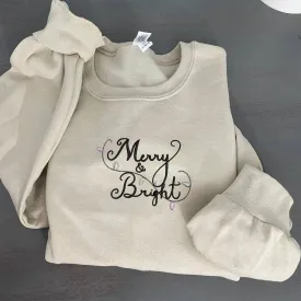 Merry & Bright Christmas Sweatshirt, Hoodie Embroidered Merry & Bright Christmas Sweatshirt, Hoodie Embroidered