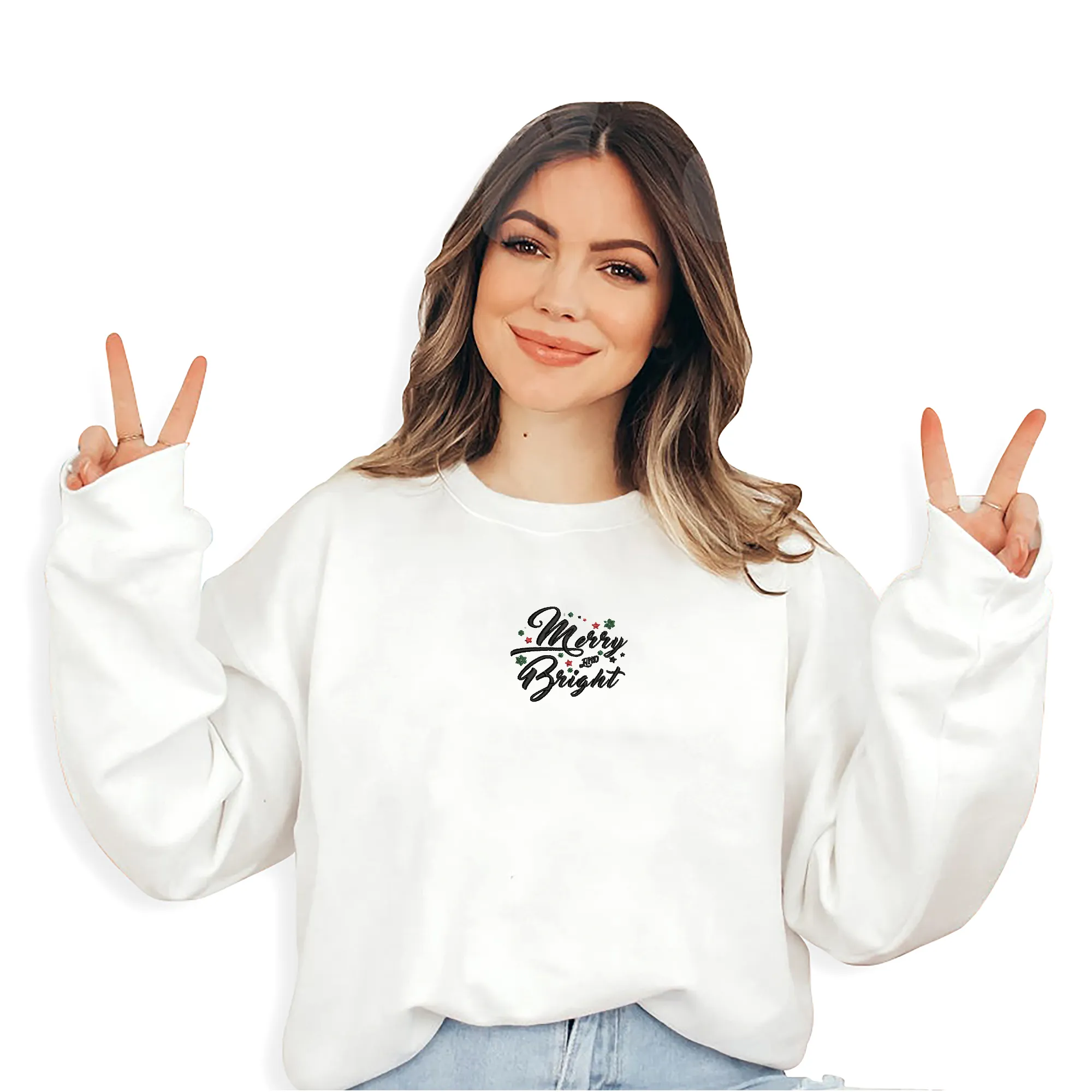 Merry Bright Christmas Gifts Sweatshirt, Hoodie Embroidered