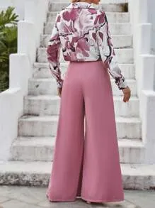 Privé Women's Plaid Print Shirt & Wide Leg Pants Sets