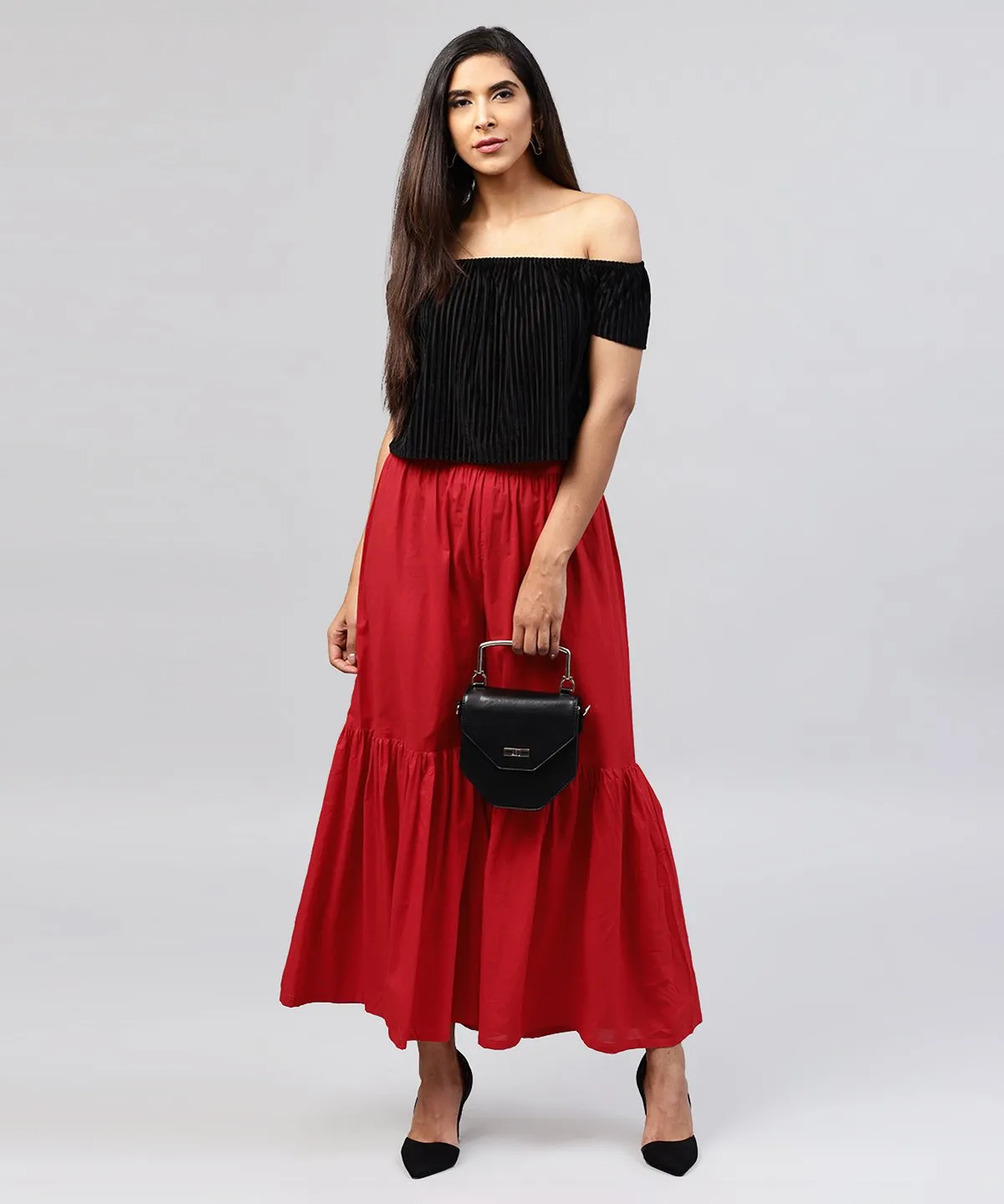 Red Cotton Ankle Length Sharara