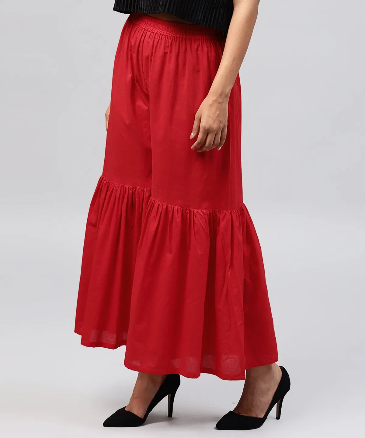 Red Cotton Ankle Length Sharara