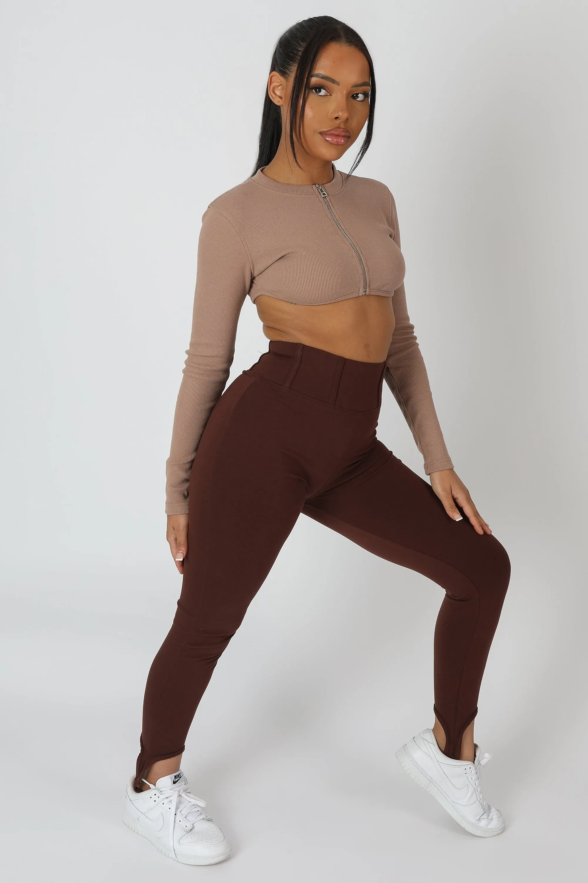 Scoop Stirrup Corset Legging Chocolate