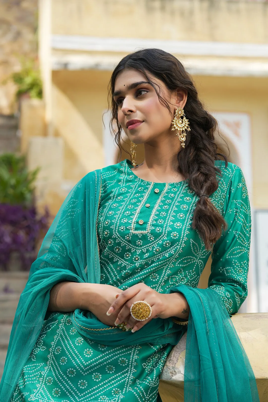Women Teal Santoon  Kurta Set With Dupatta